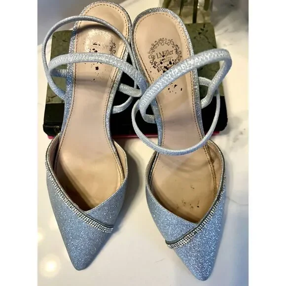 I. Miller Silver Glitter & Rhinestone Strappy Pumps for Formal Occasion Size 8.5 - Picture 4 of 9
